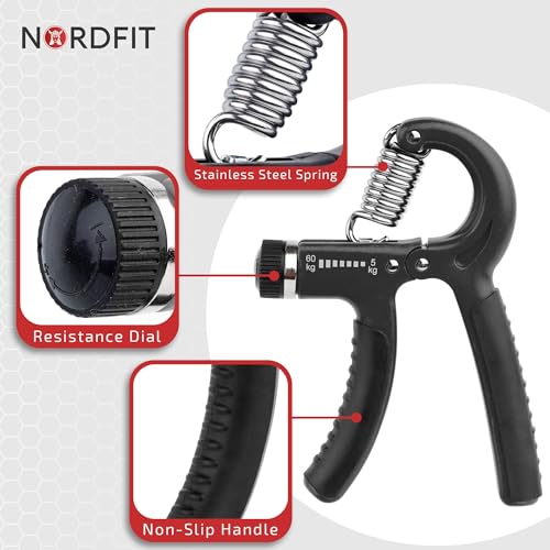 NORDFIT Grip Trainer - Adjustable Hand Gripper (5-60kg) - Forearm Strengthener & Hand Exerciser for Men and Women - Ergonomic, Portable, and Durable. Athletes, Musicians and Inujury recovery