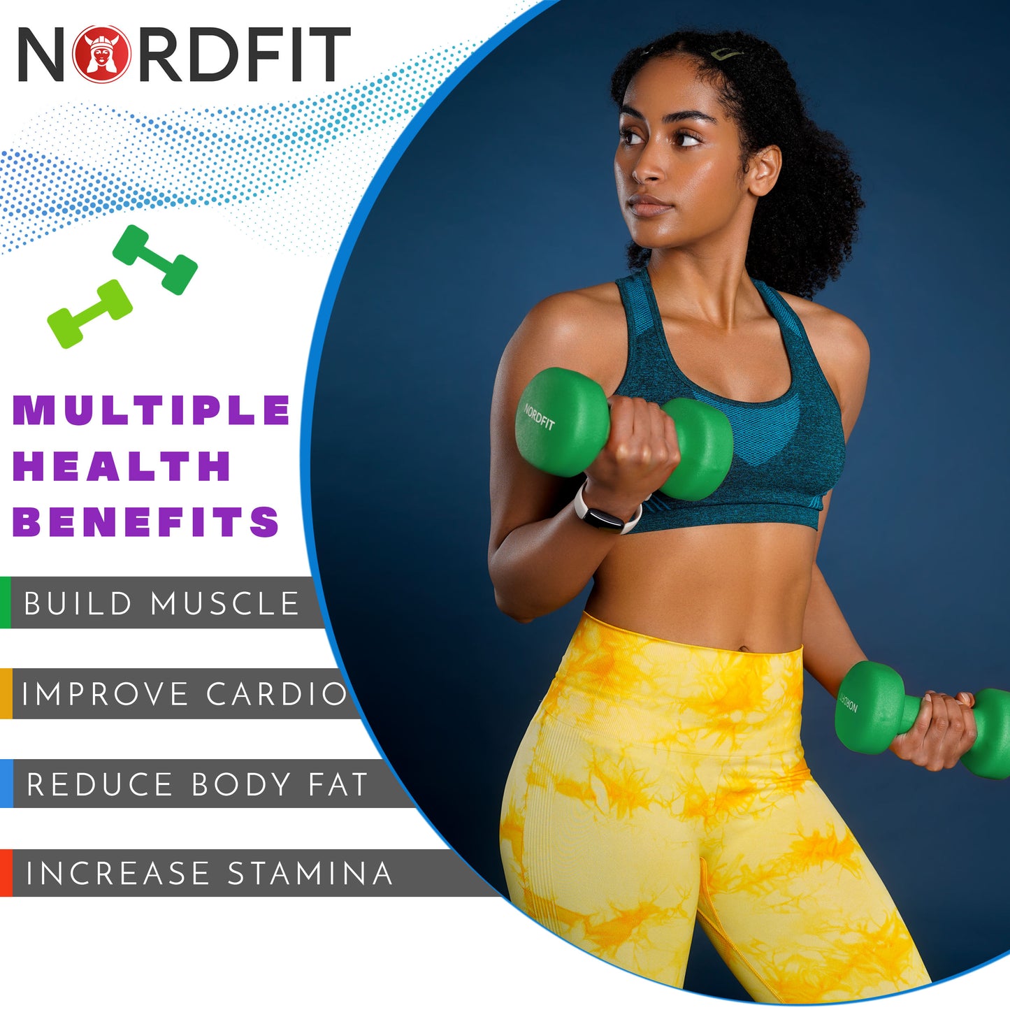 Dumbbell Set with Rack 1kg 3kg 5kg - Neoprene Coated - Perfect for Women and Beginners by NORDFIT