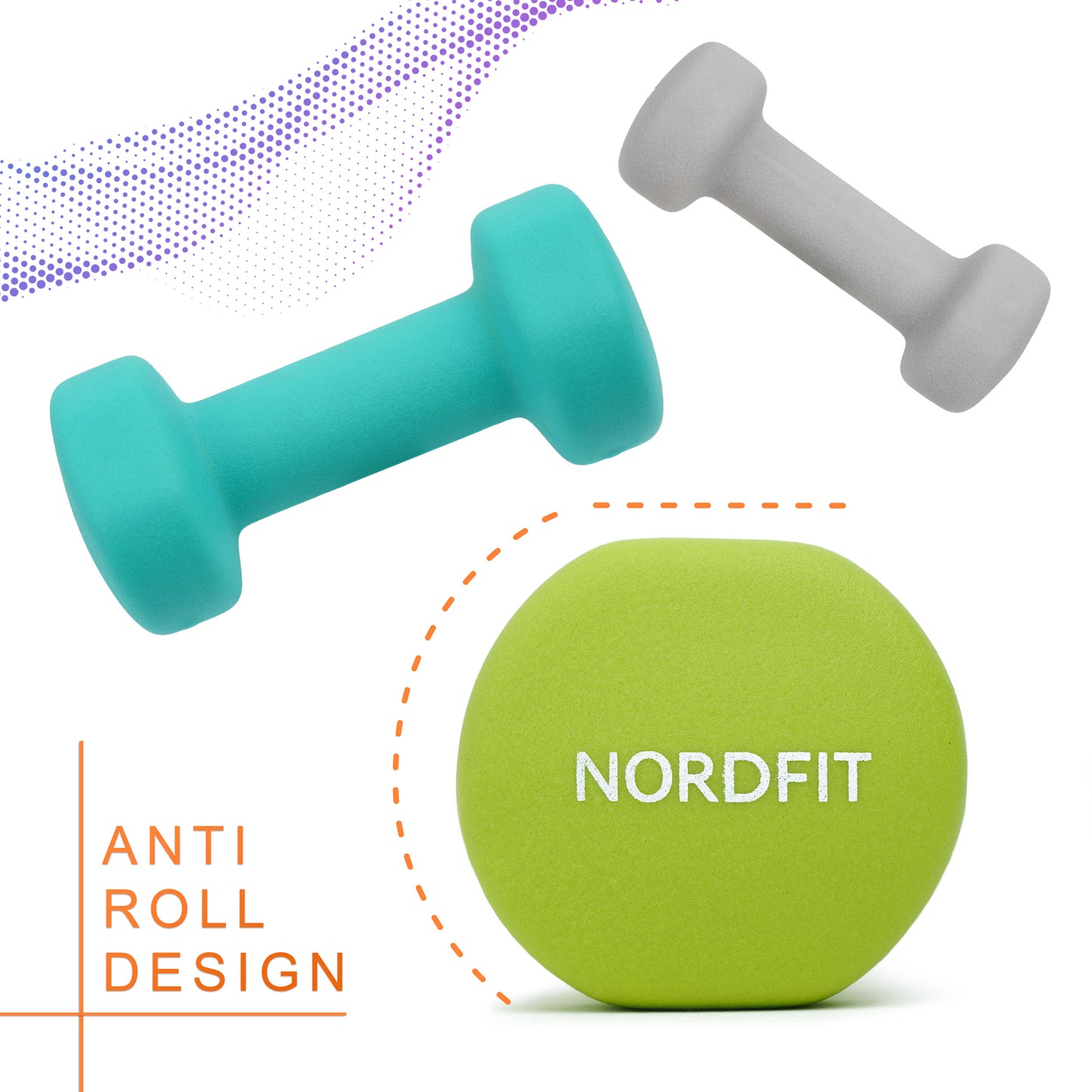 Dumbbell Set with Rack 1kg 3kg 5kg - Neoprene Coated - Perfect for Women and Beginners by NORDFIT