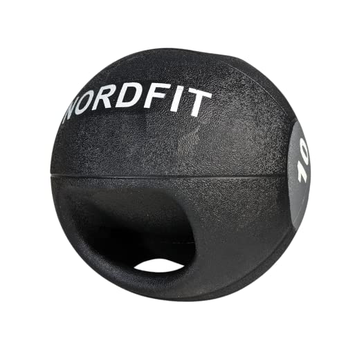 NORDFIT Medicine Balls with Handles – 3kg, 4kg, 5kg, 6kg, 7kg, 8kg, 9kg and 10kg Medicine Ball – Anti-Slip Surface – Low Bounce – Fitness and Home Gym Equipment