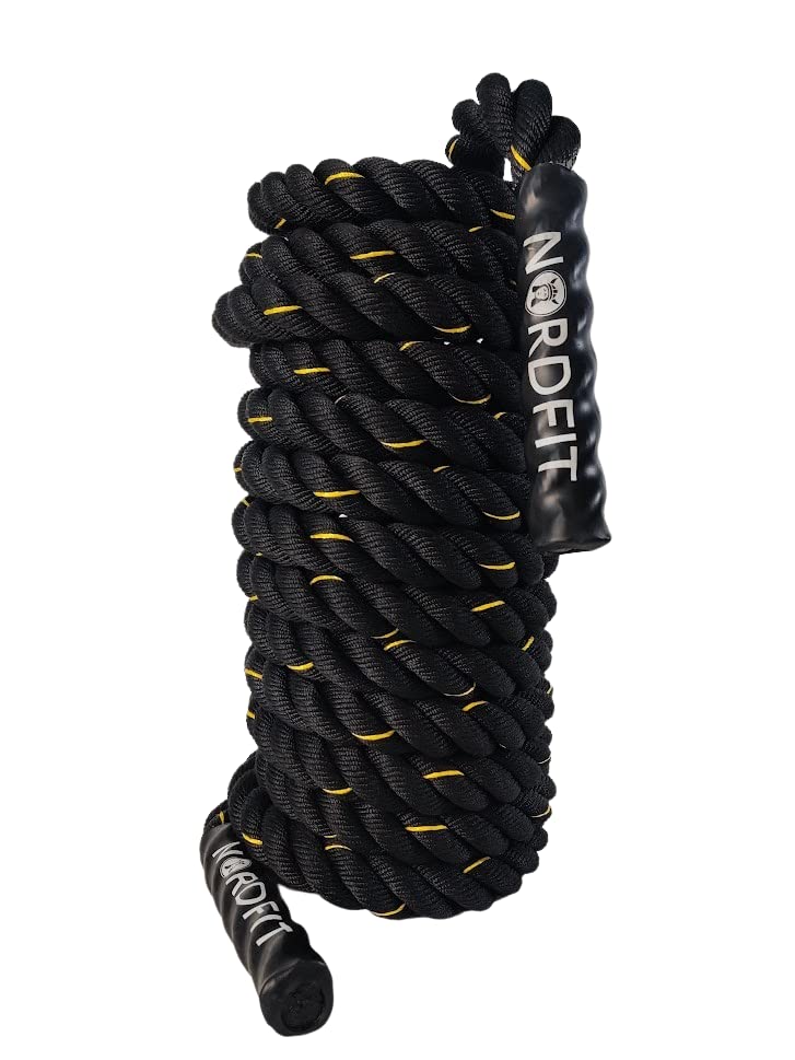 NORDFIT Battle Ropes – 9m, 12m and 15m – 38mm Thickness – Optional Anchor – Black Fitness Ropes - Fitness and Home Gym Equipment