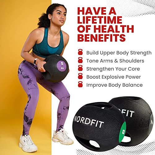 NORDFIT Medicine Balls with Handles – 3kg, 4kg, 5kg, 6kg, 7kg, 8kg, 9kg and 10kg Medicine Ball – Anti-Slip Surface – Low Bounce – Fitness and Home Gym Equipment